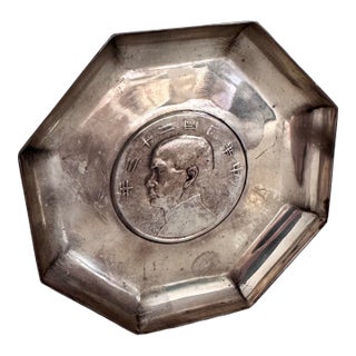 Sterling Silver Antique Export Coin Dish or Trinket Tray. Silver Coin Insert. For Sale