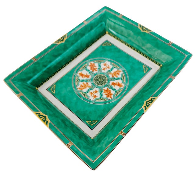 Vintage Christofle Paris Porcelain Tray in Oceana Vert Ginkgo For Sale In San Diego - Image 6 of 10