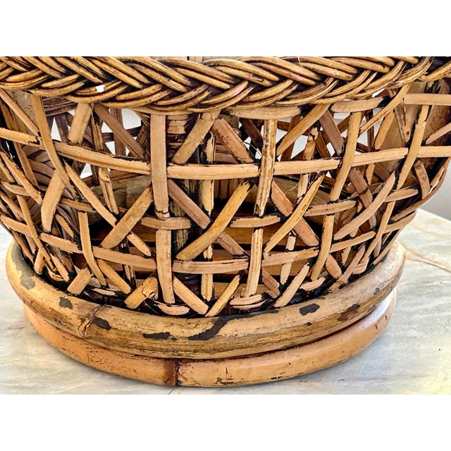 Asian Style Bamboo & Rattan Hand Woven Basket For Sale - Image 4 of 11