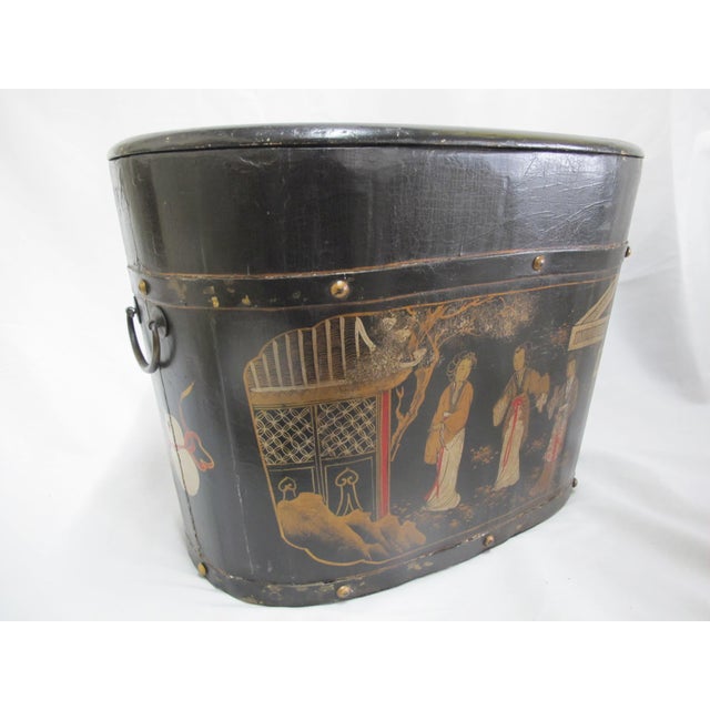 Black Antique Chinoiserie Chinese Hand Painted Lacquer Wood Rice Bin Box With Lid For Sale - Image 8 of 14