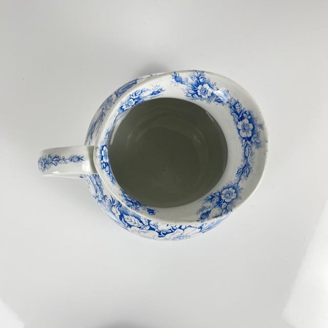 Antique Wash Jug in Blue with Floral Pattern from KG Lunéville, 1890s For Sale - Image 5 of 12