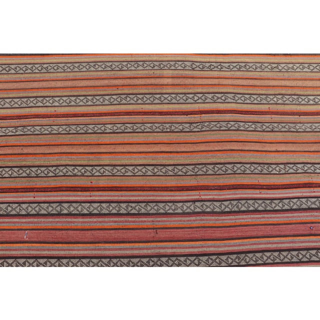 Mid-20th Century Hand-Woven Kilim Runner With Vertical Stripes 4'9 X 17'2 For Sale - Image 9 of 13