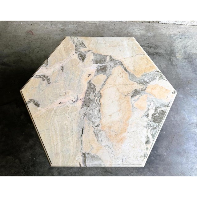 Vintage Hexagonal Pink and Gray Marble Coffee Table, 1980s For Sale - Image 3 of 12