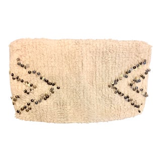 Rh Teen Woven Kilim Throw Bed Pillow Cover Beber Morocan Cotton Wool Off White 12” X 22” For Sale