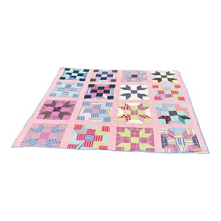 Vintage Hand Sewn Quilt With Blue Backside For Sale