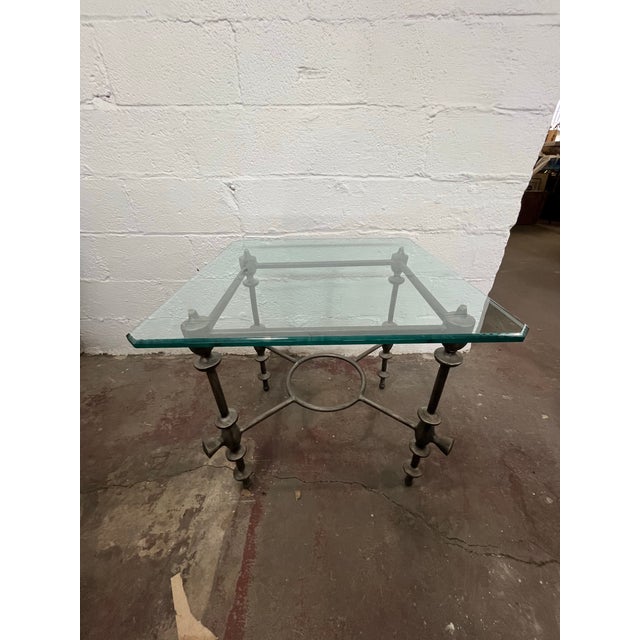 Alberto & Diego Giacometti Mid 20th Century Giacometti Style Brutalist Side Table, Metal & Glass For Sale - Image 4 of 7