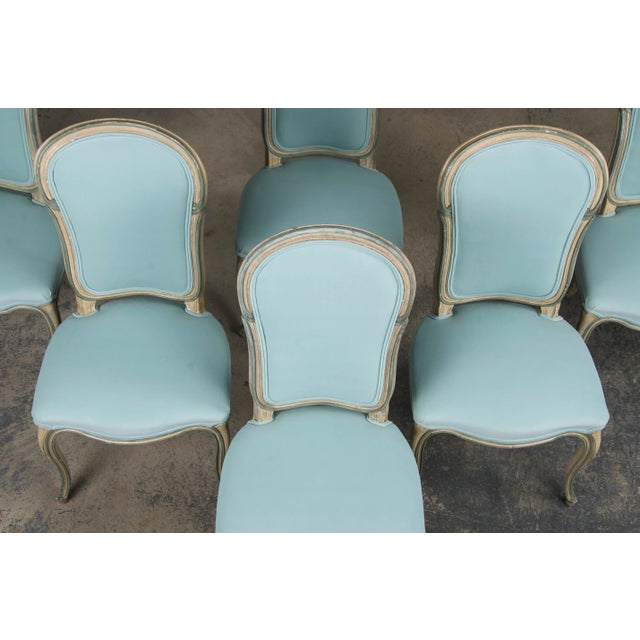 Baker Furniture Company Baker Furniture French Provincial Louis XV Style Painted Dining Chairs W/ Mint Velvet - Set of 6 For Sale - Image 4 of 11