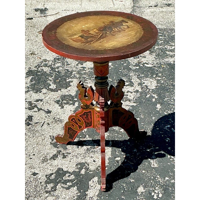 Wood Vintage Boho Hand Painted Tilt Top Table For Sale - Image 7 of 7