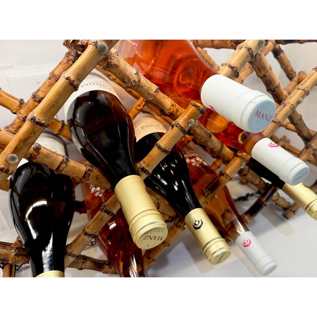 Brown Vintage Expandable Bamboo Wine Rack | Folding Adjustable Wine Bottle Storage | Boho Coastal Hollywood Regency For Sale - Image 8 of 9