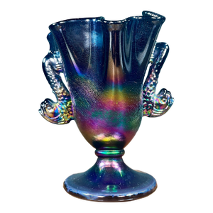 Fenton Twin Dolphin Handled Iridescent Art Glass Vase