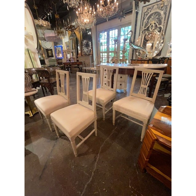Set of 4 Late 19th C. Swedish Carved and Painted Side Chairs For Sale In Dallas - Image 6 of 8