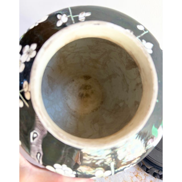 Ceramic Antique Chinese Famille Noir Kangxi Qing Era Blossom Porcelain Vase W/ Jade Lid For Sale - Image 7 of 11