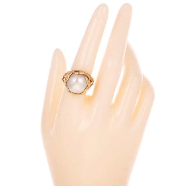 14k Gold Mabè Pearl & Diamond Ring Vintage For Sale In Tampa - Image 6 of 7