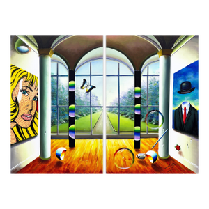 Ferjo, Grand Window (Diptych), Large Original Painting on Canvas,