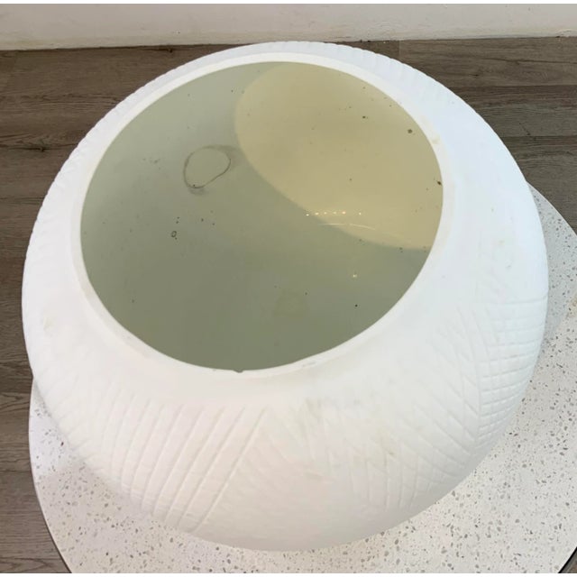 Stylish Large White Geometric Etched Ceramic Vase, showroom floor sample