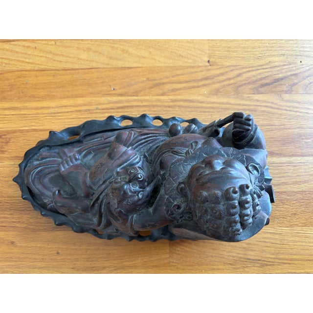 Chinese Late 19th-Century Chinese Carved Hongmu Figure of Liu Hai & Money Frog For Sale - Image 3 of 11