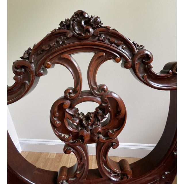 Late 19th Century Victorian Mahogany Parlor Chairs – Carved Elegance With Tapestry Charm (Pair) For Sale - Image 15 of 17