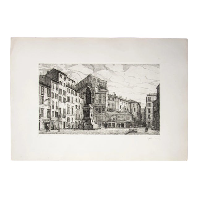 Giuseppe Malandrino, Rome Campo De 'Fiori, Etching, 1971 For Sale