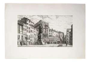 Giuseppe Malandrino, Rome Campo De 'Fiori, Etching, 1971