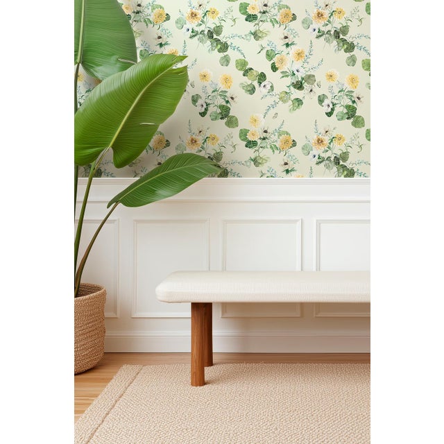 Textile Chirp Society Floral Grasscloth Wallpaper by House Party | Secret Garden Green | 6 Yards For Sale - Image 7 of 9