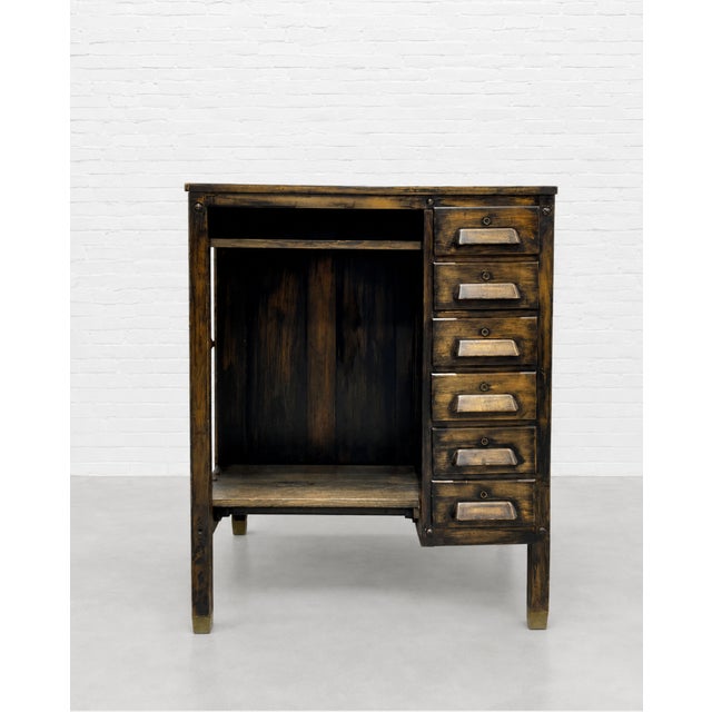 Antique Industrial Wooden Workbench Cabinet, C. 1920’s For Sale - Image 4 of 15