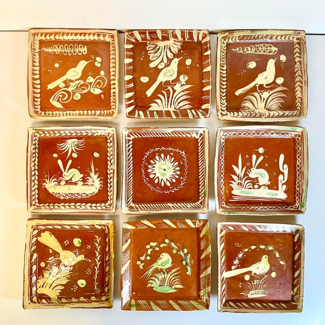 1950s Vintage Mexican Southwestern Folk Art Tlaquepaque Pottery Plates - Set of 9 For Sale - Image 6 of 14