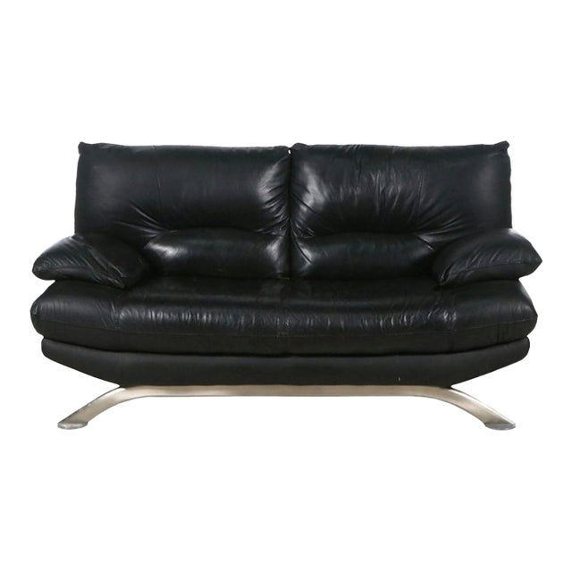 Nicoletti Black Modern Leather Loveseat For Sale