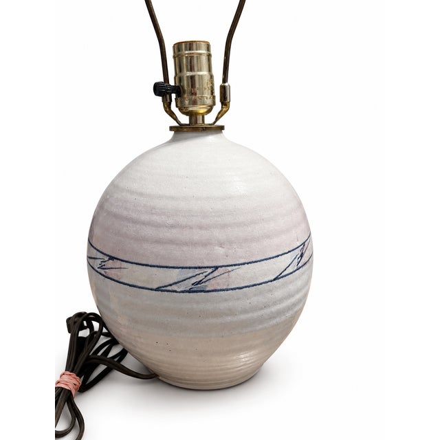 1980s Pair of 1980s Postmodern Blush and Blue Studio Pottery Lamps For Sale - Image 5 of 6