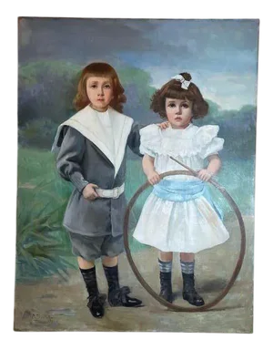 Cyprien Boulet, Portrait of Children, Oil on Canvas