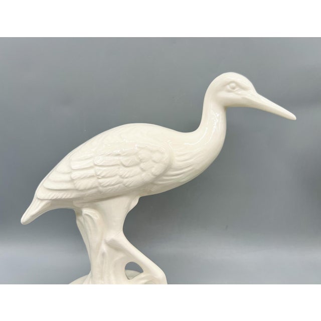 Pair of 1984 Hand-Signed Cream Ceramic Crane Sculptures – Hollywood Regency / Coastal / Art Deco Revival For Sale In Houston - Image 6 of 12