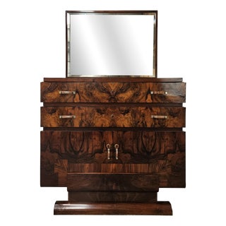Art Deco Walnut Burl Sideboard with Mirror, 1940 For Sale