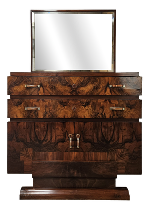 Art Deco Walnut Burl Sideboard with Mirror, 1940
