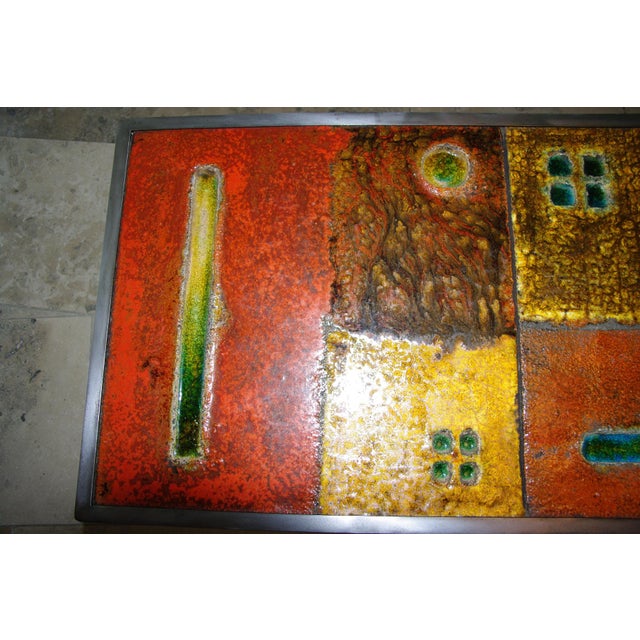 Ceramic Coffee Table in Enameled Lava Stone attributed to the Cloutier Brothers, 1950 For Sale - Image 7 of 14