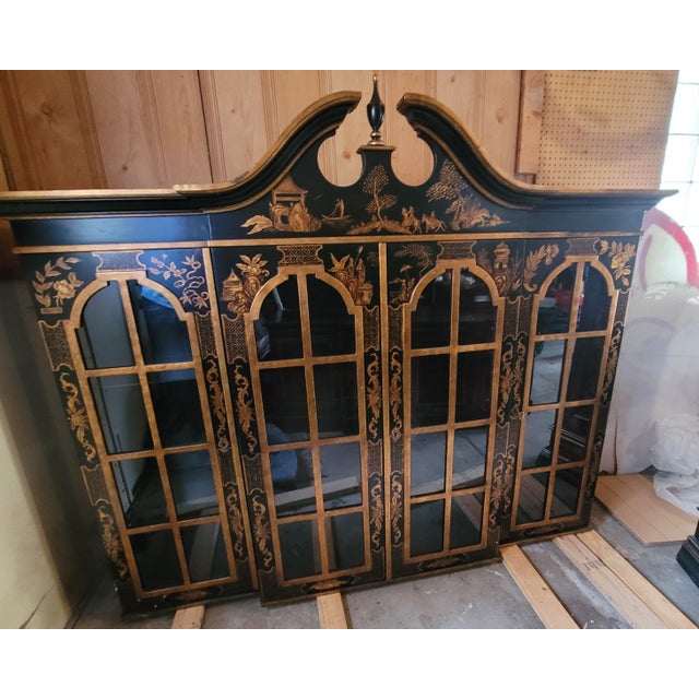 1990s 1990s Trouvailles Furniture Chinoiserie Breakfront With Matching Grandfather Clock For Sale - Image 5 of 12