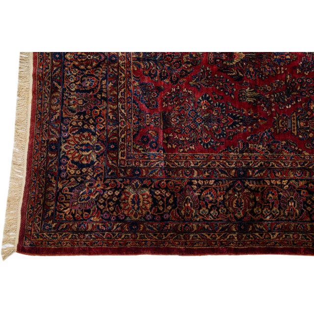 1900 - 1909 Antique Oversize Persian Sarouk Wool Rug With Classic Floral Design in Red For Sale In New York - Image 6 of 7