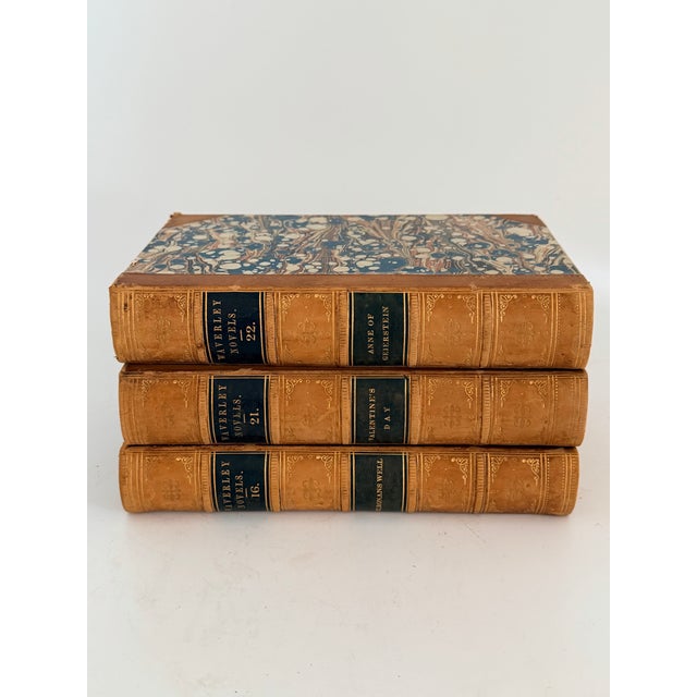 Mid 19th Century 3 Decorative Leatherbound Books With Marbleized Cover Dated 1855 For Sale - Image 5 of 11