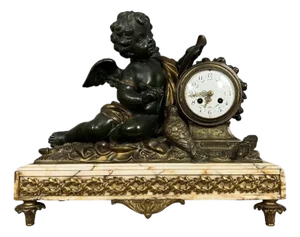 Large Clock in Bronze with Spelter and Marble
