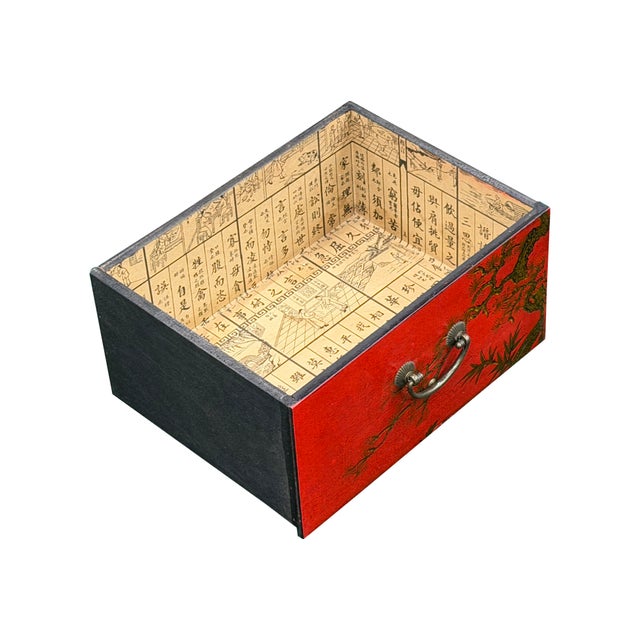Oriental Bright Red Golden Flower Bird Graphic Drawers Chest For Sale - Image 11 of 13