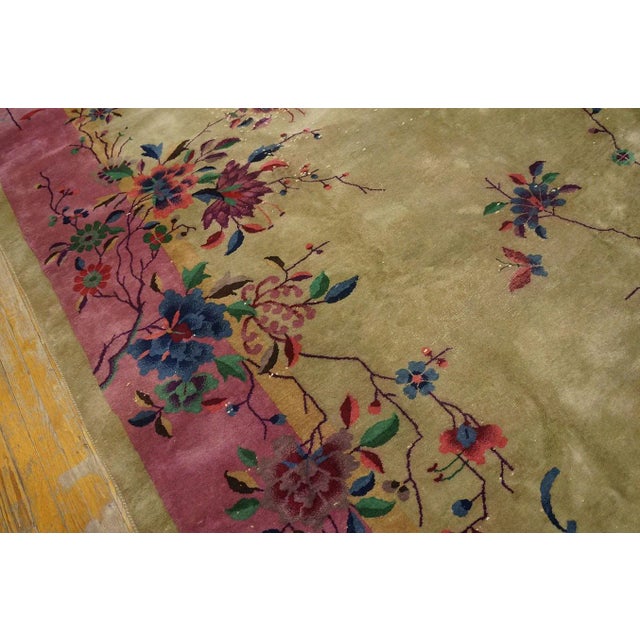 1920s Elegant Pink and Gray Color Floral Design Antique Chinese Art Deco Carpet For Sale - Image 5 of 9