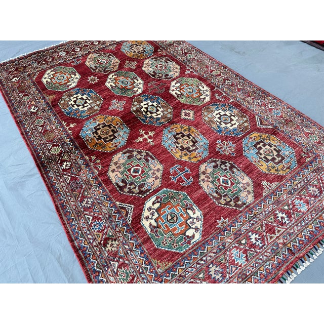 Tribal Red Memling Gul Kazak Hand-Knotted Wool Rug - 5'4" X 8'3" For Sale - Image 3 of 15