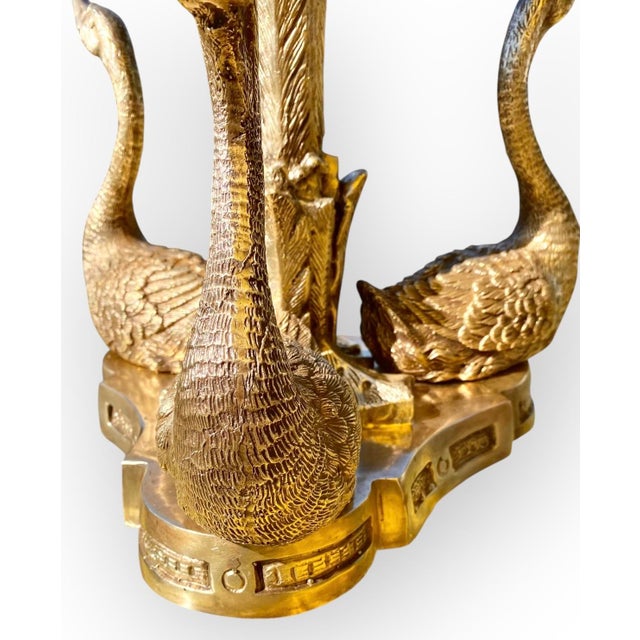 Metal Antique French Napoleon III Gilt Bronze Swan Centerpiece Pleated Glass Plateau For Sale - Image 7 of 14