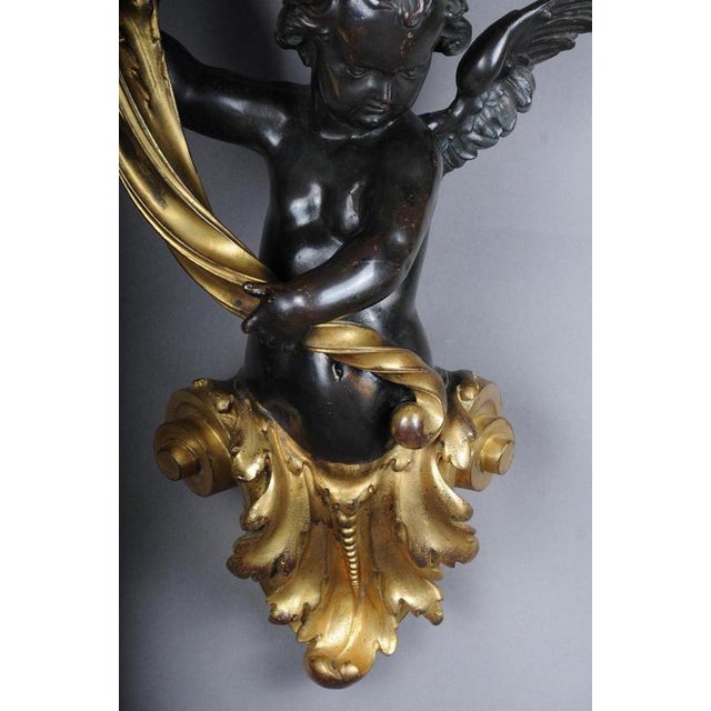 Putti Wall Lights in Bronze Gilded, 1870, Set of 2 For Sale - Image 9 of 18