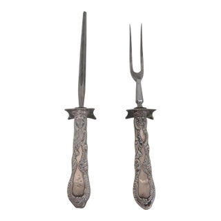 Early 20th Century Gorham Roast Fork and Sharpener Silver Plate 2 pcs For Sale