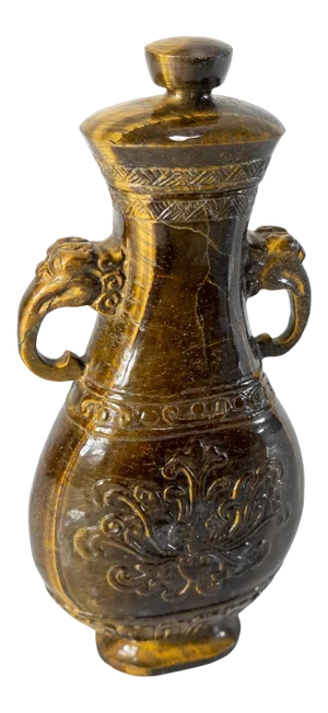 Vintage Chinese Carved Tiger's Eye Stone Archaic Vessel
