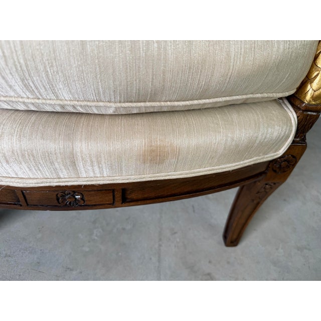 Vintage French Empire Style Swan Armchairs With Gilded Carved Arms – A Pair For Sale - Image 11 of 12