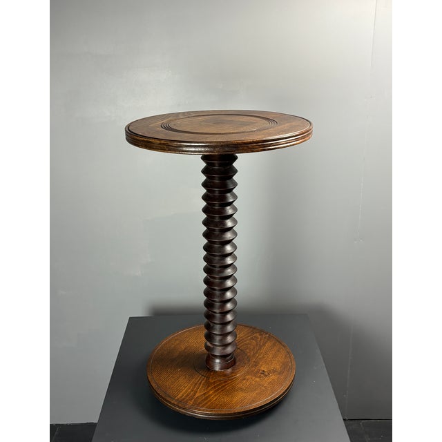 Brown Mid-Century Brutalist French Wood Turned Winepress Side Table in the style of Charles Dudouyt, 1950s For Sale - Image 8 of 13
