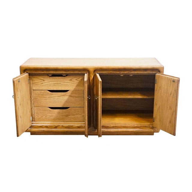 1970s Thomasville Furniture Forecast Collection Solid Oak Contemporary 54" Buffet Cabinet 12221-110 For Sale - Image 5 of 13