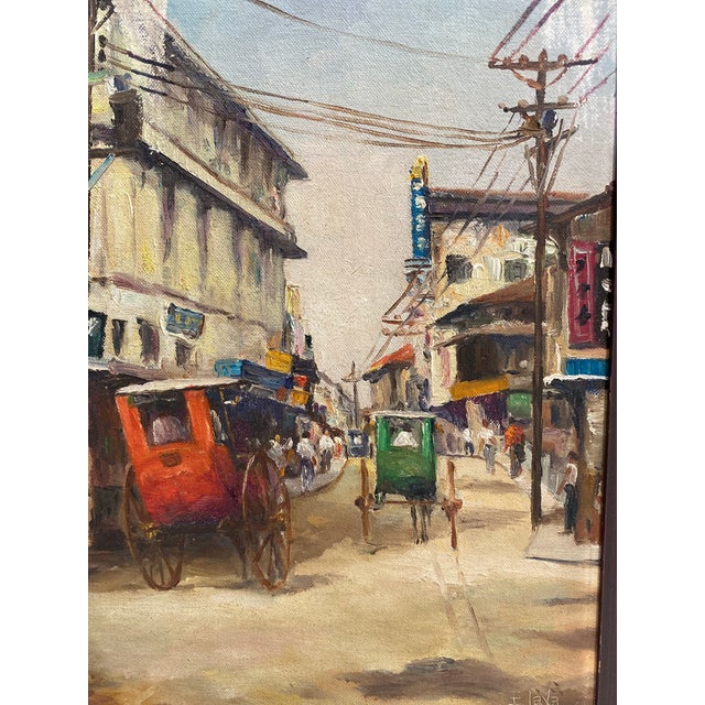 Elias Laxa Well-Listed Philippine Artist Rare 1964 Street Scene Painting For Sale - Image 9 of 11