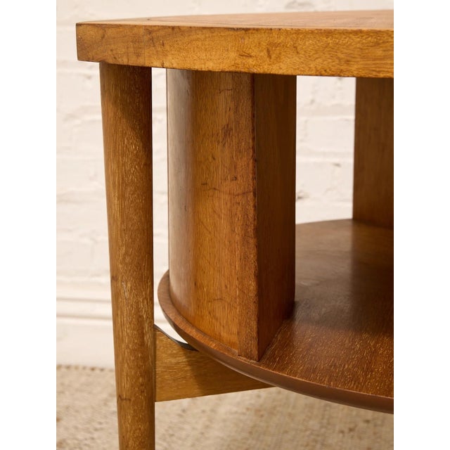 Vintage Brown Saltman Mid-Century Modern Round Walnut Side Table With Geometric Top For Sale - Image 10 of 12