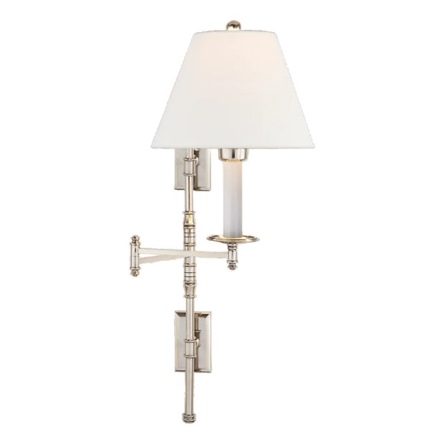 Dorchester Double Backplate Swing Arm in Polished Nickel with Linen Shade Designer: Chapman & Myers Finish: Polished...